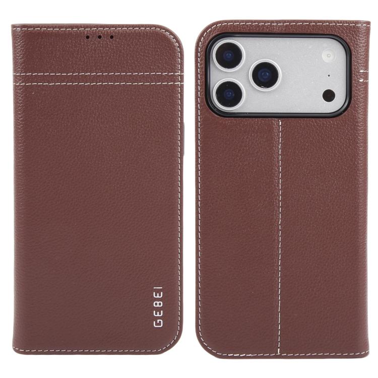 For iPhone 17 Pro Max GEBEI Top-grain Horizontal Flip Leather Phone Case(Brown)