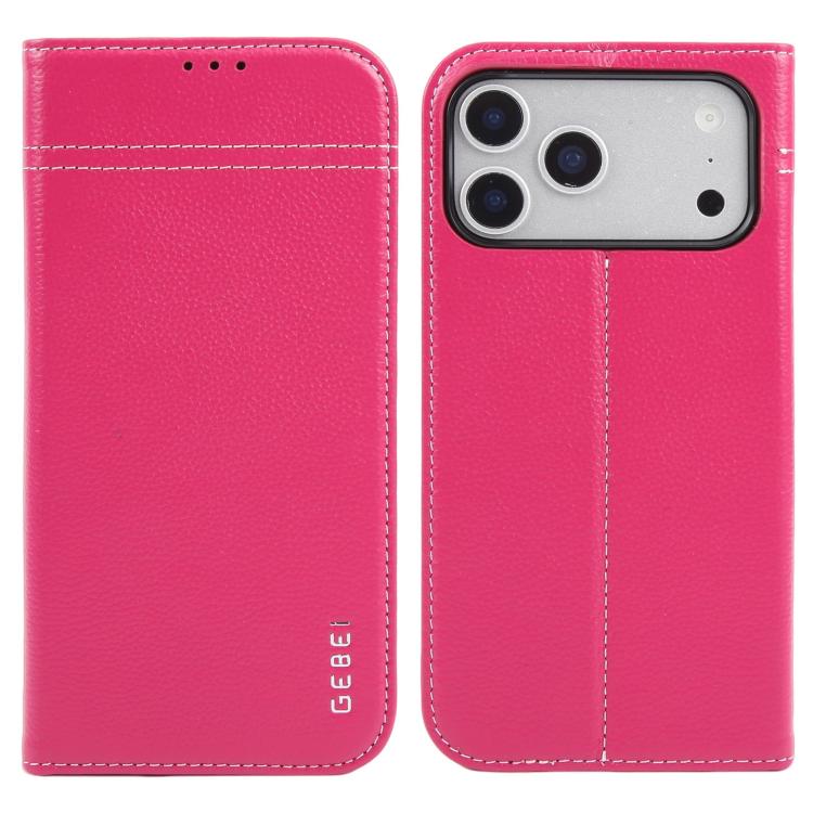 For iPhone 17 Pro Max GEBEI Top-grain Horizontal Flip Leather Phone Case(Rose Red)