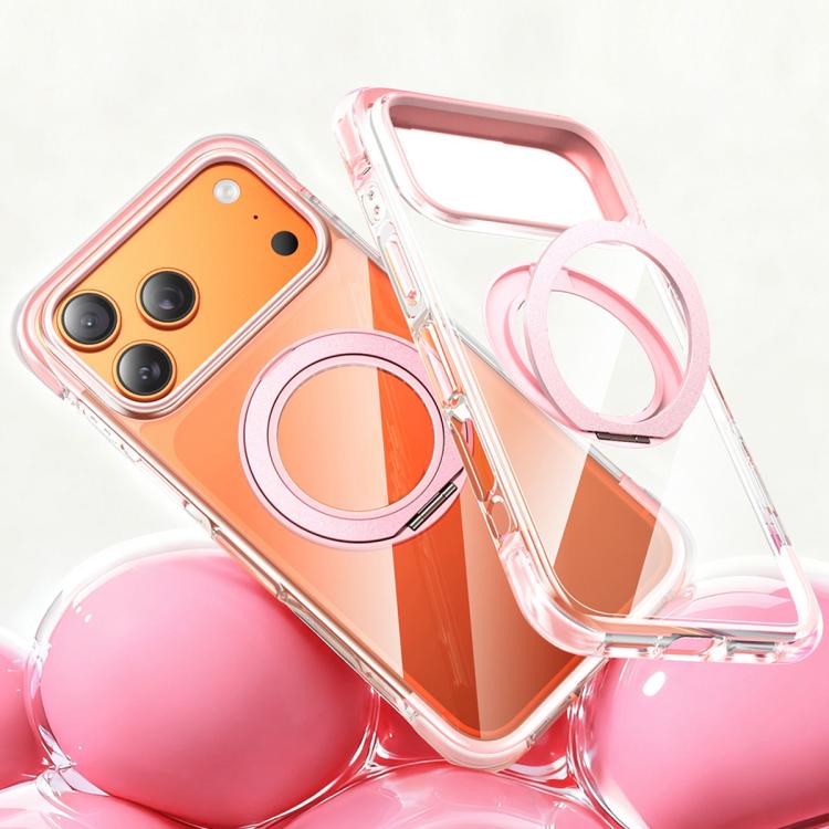 For iPhone 17 Pro Max GEBEI Vacuum Airbag TPU + Acrylic 360 Rotating Bracket Magnetic Shockproof Phone Case(Pink)