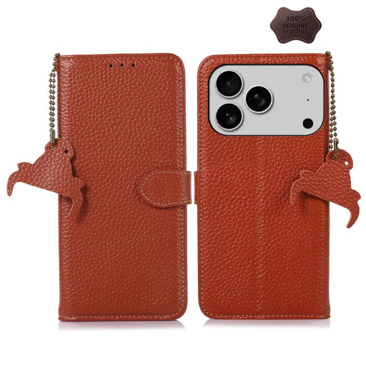 For iPhone 17 Pro Max Genuine Leather Litchi Texture RFID Leather Phone Case(Coffee)