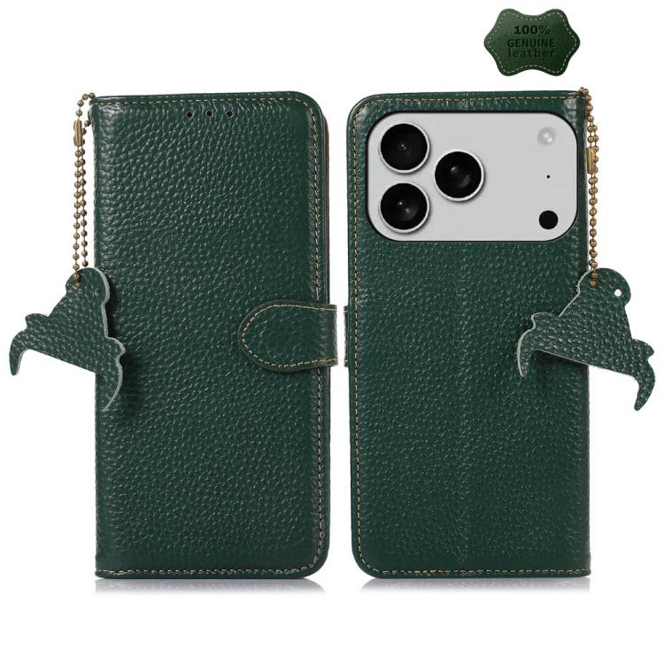 For iPhone 17 Pro Max Genuine Leather Litchi Texture RFID Leather Phone Case(Green)