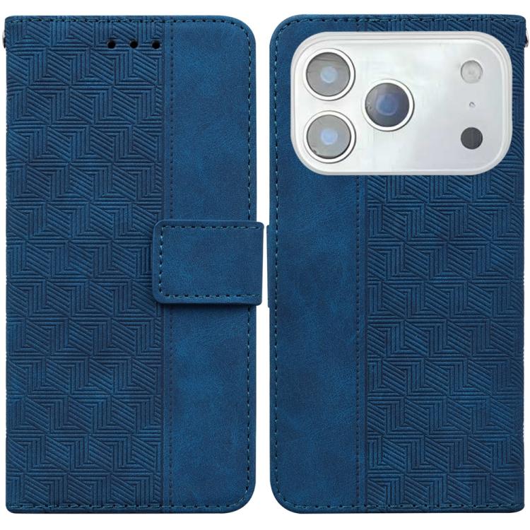 For iPhone 17 Pro Max Geometric Embossed Leather Phone Case(Blue)
