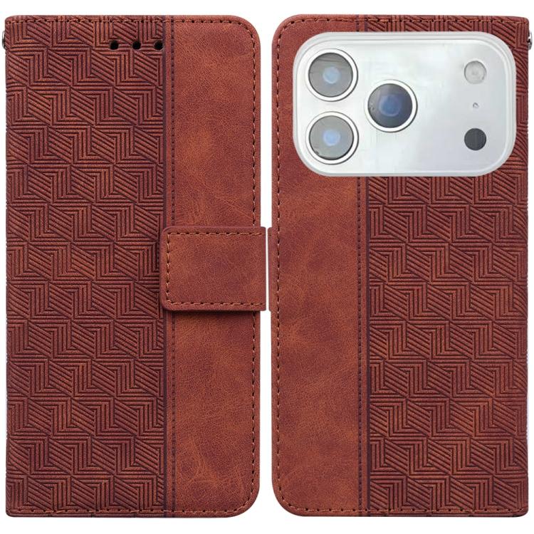 For iPhone 17 Pro Max Geometric Embossed Leather Phone Case(Brown)