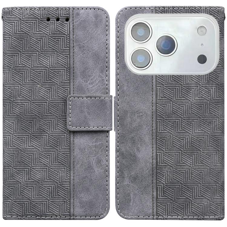 For iPhone 17 Pro Max Geometric Embossed Leather Phone Case(Grey)