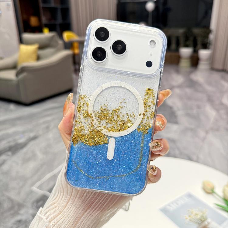 For iPhone 17 Pro Max Gilding MagSafe Hybrid Clear TPU Phone Case(Blue)