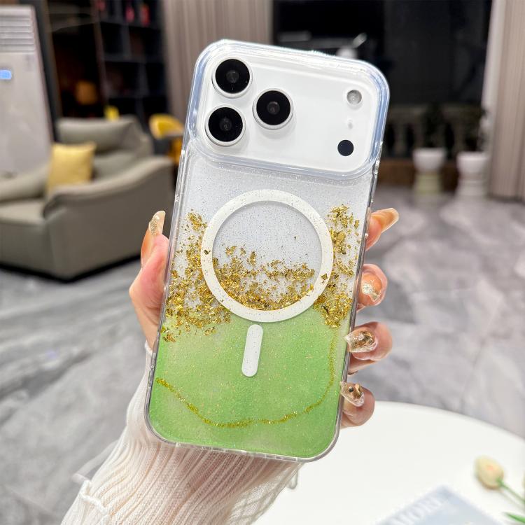 For iPhone 17 Pro Max Gilding MagSafe Hybrid Clear TPU Phone Case(Green)