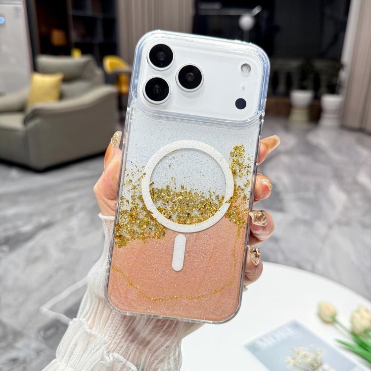 For iPhone 17 Pro Max Gilding MagSafe Hybrid Clear TPU Phone Case(Pink)