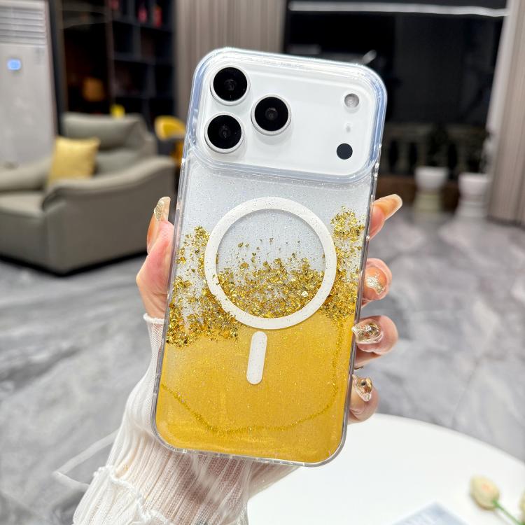 For iPhone 17 Pro Max Gilding MagSafe Hybrid Clear TPU Phone Case(Yellow)