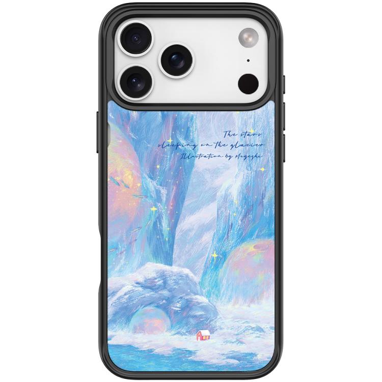 For iPhone 17 Pro Max Glacier Red House Pattern Magnetic Phone Case(Black)