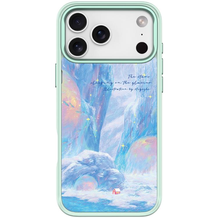 For iPhone 17 Pro Max Glacier Red House Pattern Magnetic Phone Case(Light Green)