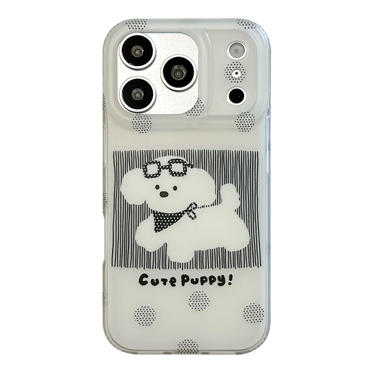 For iPhone 17 Pro Max Glasses Dog Half Coverage IMD Phone Case(Black)
