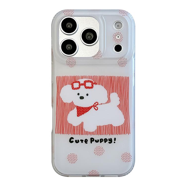 For iPhone 17 Pro Max Glasses Dog Half Coverage IMD Phone Case(Red)