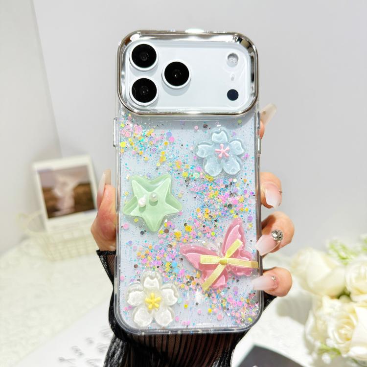 For iPhone 17 Pro Max Glitter 3D Butterfly Epoxy Resin Phone Case(Green)