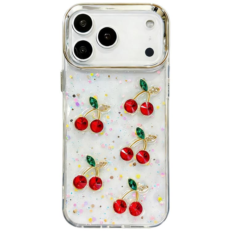 For iPhone 17 Pro Max Glitter 3D Cherry Epoxy Resin Phone Case(Cherry)