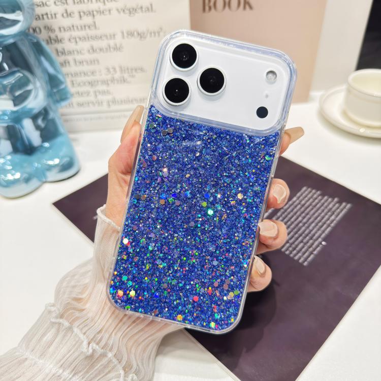 For iPhone 17 Pro Max Glitter Sequins Epoxy TPU Phone Case(Blue)