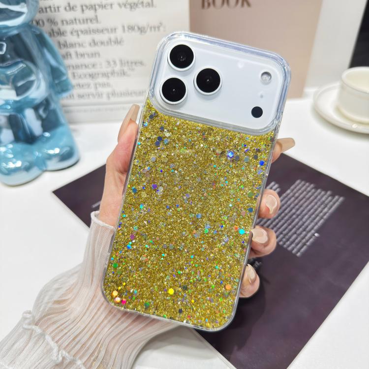 For iPhone 17 Pro Max Glitter Sequins Epoxy TPU Phone Case(Gold)