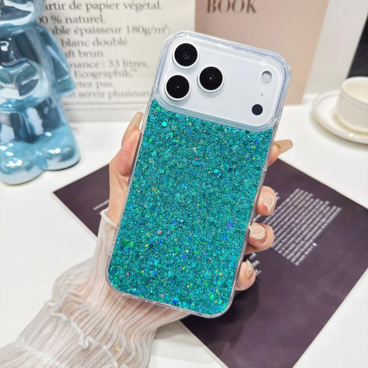 For iPhone 17 Pro Max Glitter Sequins Epoxy TPU Phone Case(Green)