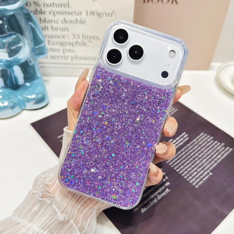 For iPhone 17 Pro Max Glitter Sequins Epoxy TPU Phone Case(Purple)