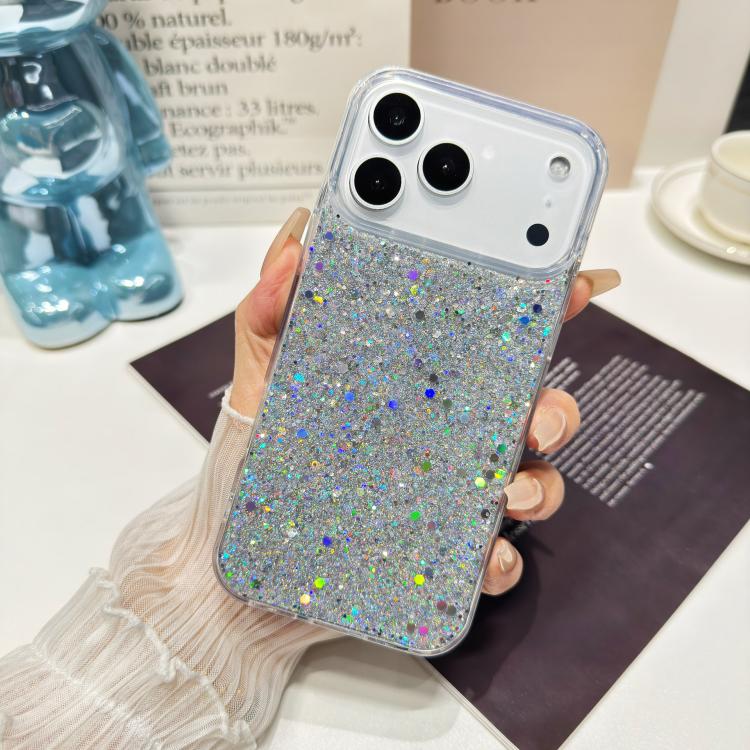 For iPhone 17 Pro Max Glitter Sequins Epoxy TPU Phone Case(Silver)