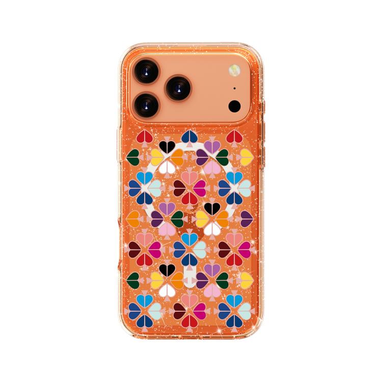 For iPhone 17 Pro Max Glittering Crystal Red Heart Pattern Magnetic Phone Case(Orange)
