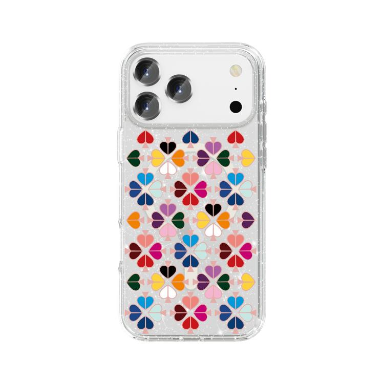 For iPhone 17 Pro Max Glittering Crystal Red Heart Pattern Magnetic Phone Case(Transparent)