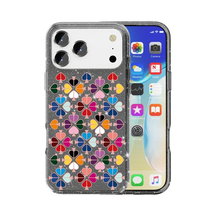 For iPhone 17 Pro Max Glittering Crystal Red Heart Pattern Phone Case(Black)