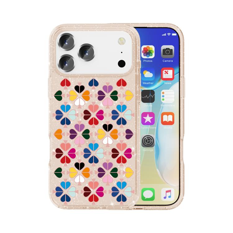 For iPhone 17 Pro Max Glittering Crystal Red Heart Pattern Phone Case(Gold)