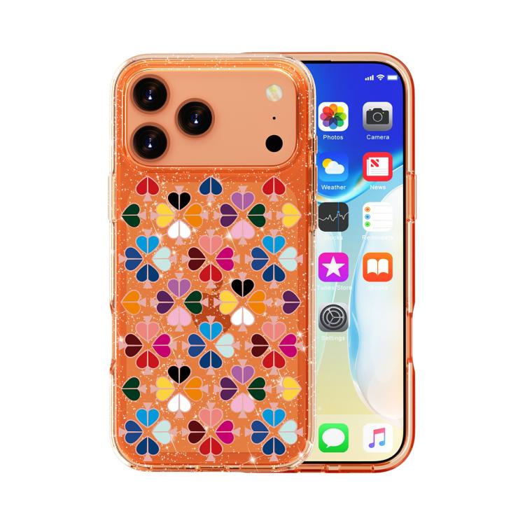 For iPhone 17 Pro Max Glittering Crystal Red Heart Pattern Phone Case(Orange)
