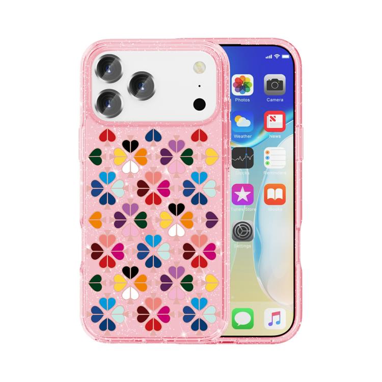 For iPhone 17 Pro Max Glittering Crystal Red Heart Pattern Phone Case(Pink)