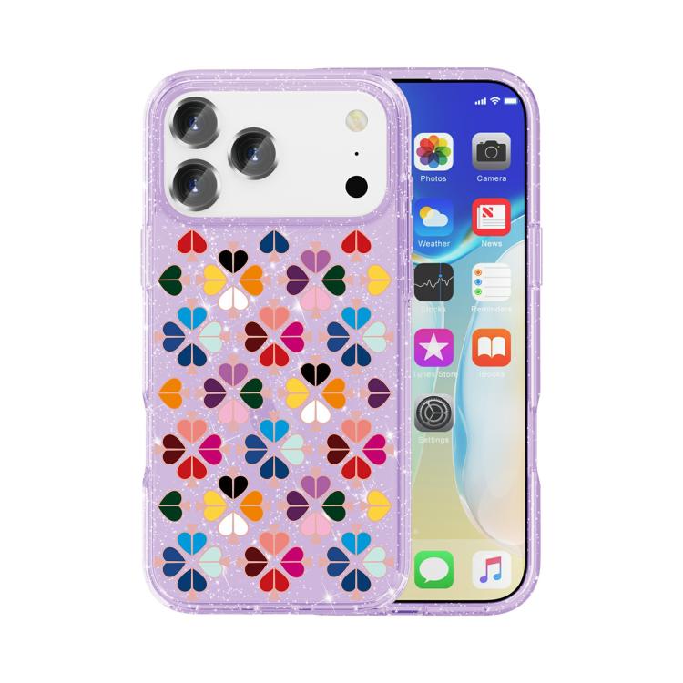 For iPhone 17 Pro Max Glittering Crystal Red Heart Pattern Phone Case(Purple)