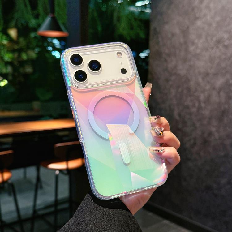 For iPhone 17 Pro Max Glossy Color-Plated MagSafe Shockproof Phone Case(Colorful Diamond Lattice)