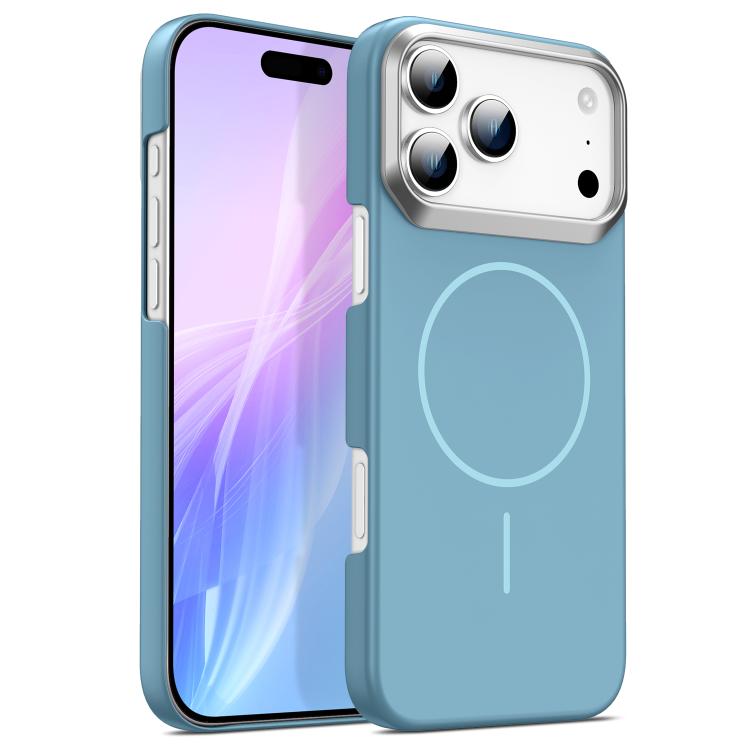 For iPhone 17 Pro Max Gold Armor PC Thin Circle MagSafe Shockproof Phone Case(Ocean blue)