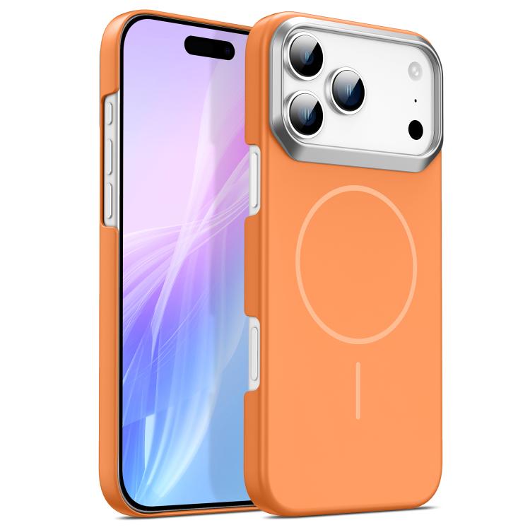 For iPhone 17 Pro Max Gold Armor PC Thin Circle MagSafe Shockproof Phone Case(Orange)
