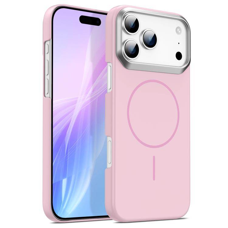 For iPhone 17 Pro Max Gold Armor PC Thin Circle MagSafe Shockproof Phone Case(Pink)