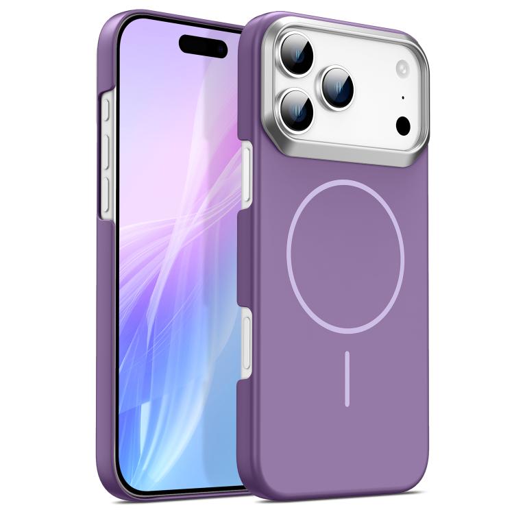 For iPhone 17 Pro Max Gold Armor PC Thin Circle MagSafe Shockproof Phone Case(Purple)