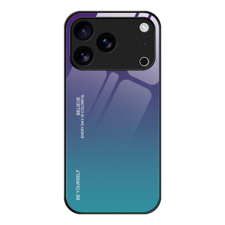 For iPhone 17 Pro Max Gradient Color Glass Phone Case(Aurora Blue)