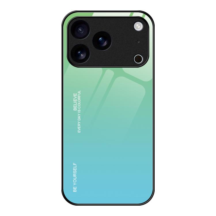 For iPhone 17 Pro Max Gradient Color Glass Phone Case(Green Cyan)