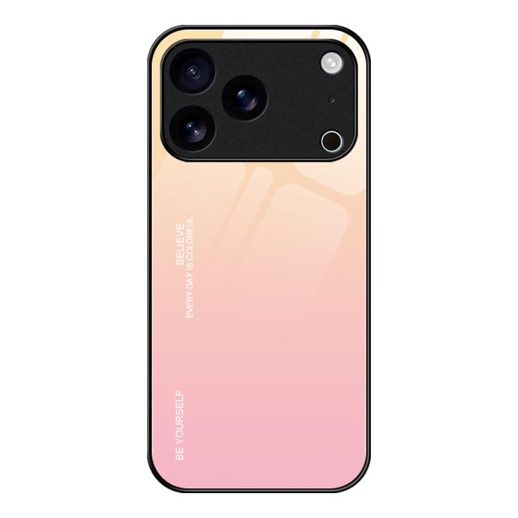 For iPhone 17 Pro Max Gradient Color Glass Phone Case(Yellow Pink)