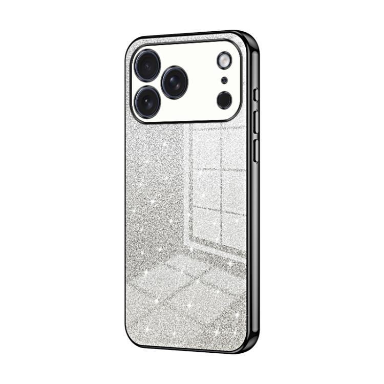 For iPhone 17 Pro Max Gradient Glitter Powder Electroplated Phone Case(Black)