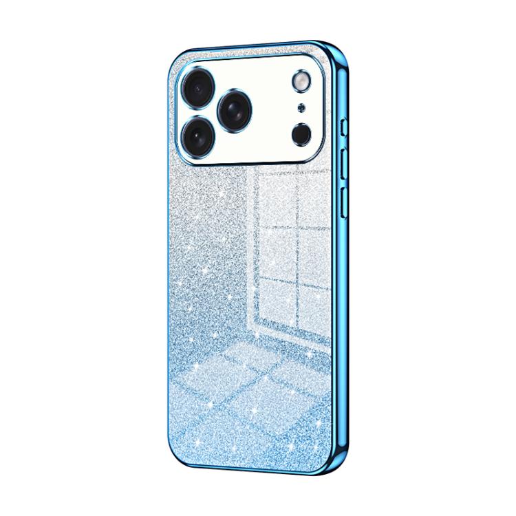 For iPhone 17 Pro Max Gradient Glitter Powder Electroplated Phone Case(Blue)