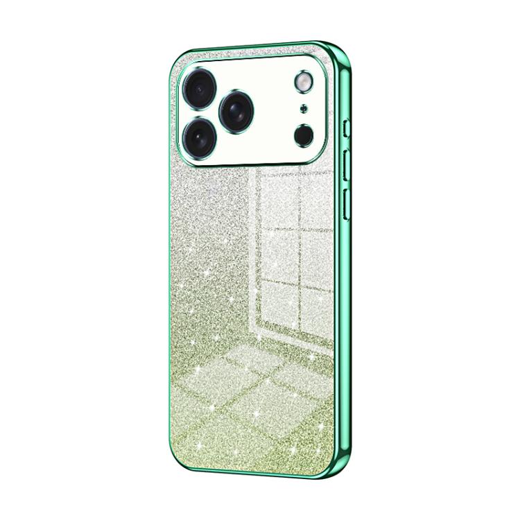 For iPhone 17 Pro Max Gradient Glitter Powder Electroplated Phone Case(Green)