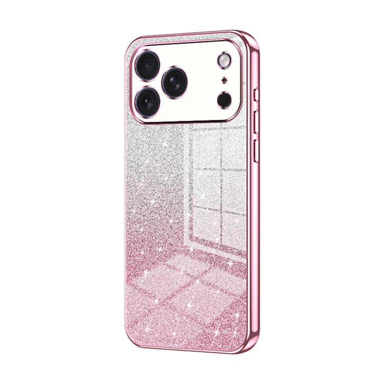 For iPhone 17 Pro Max Gradient Glitter Powder Electroplated Phone Case(Pink)
