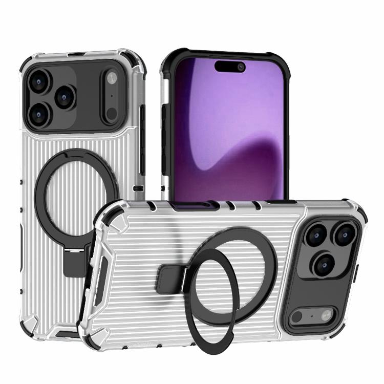 For iPhone 17 Pro Max Grating Holder Shockproof Phone Case(Transparent)