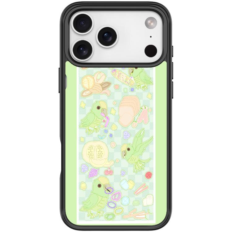 For iPhone 17 Pro Max Green Parrot Pattern Magnetic Phone Case(Black)
