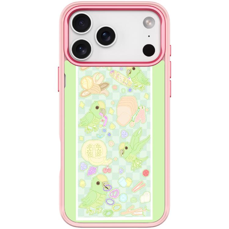 For iPhone 17 Pro Max Green Parrot Pattern Magnetic Phone Case(Pink)
