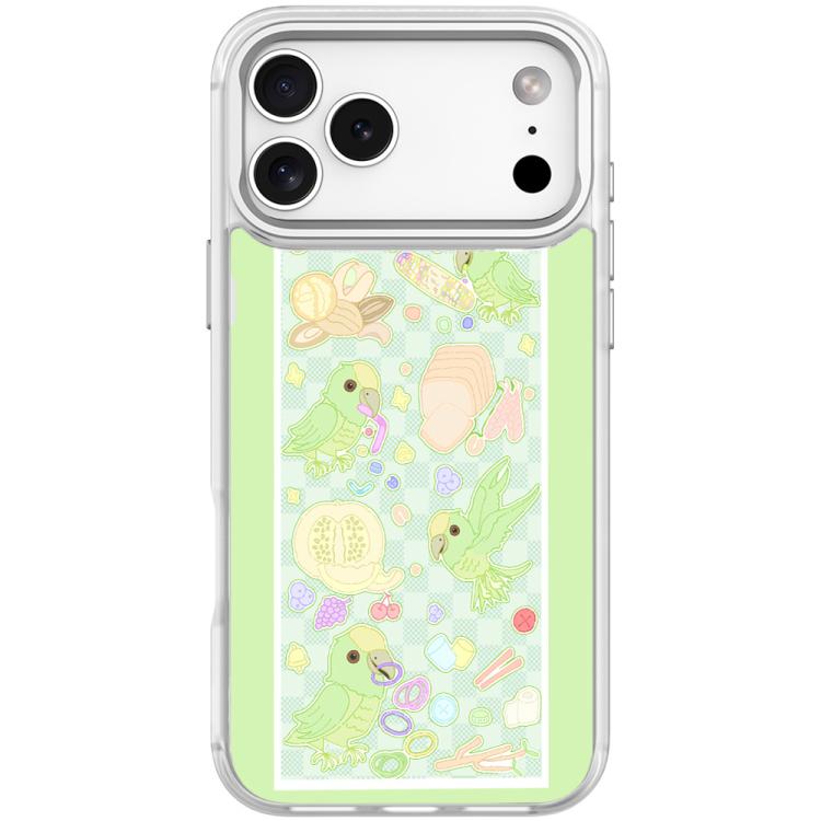 For iPhone 17 Pro Max Green Parrot Pattern Magnetic Phone Case(Transparent White)