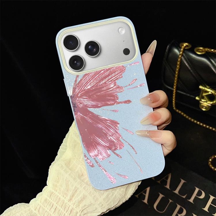For iPhone 17 Pro Max Half Butterfly Pattern IMD Glitter PC Hybrid TPU Phone Case(Blue)