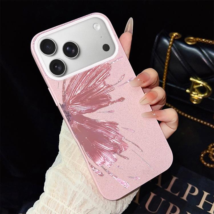 For iPhone 17 Pro Max Half Butterfly Pattern IMD Glitter PC Hybrid TPU Phone Case(Pink)