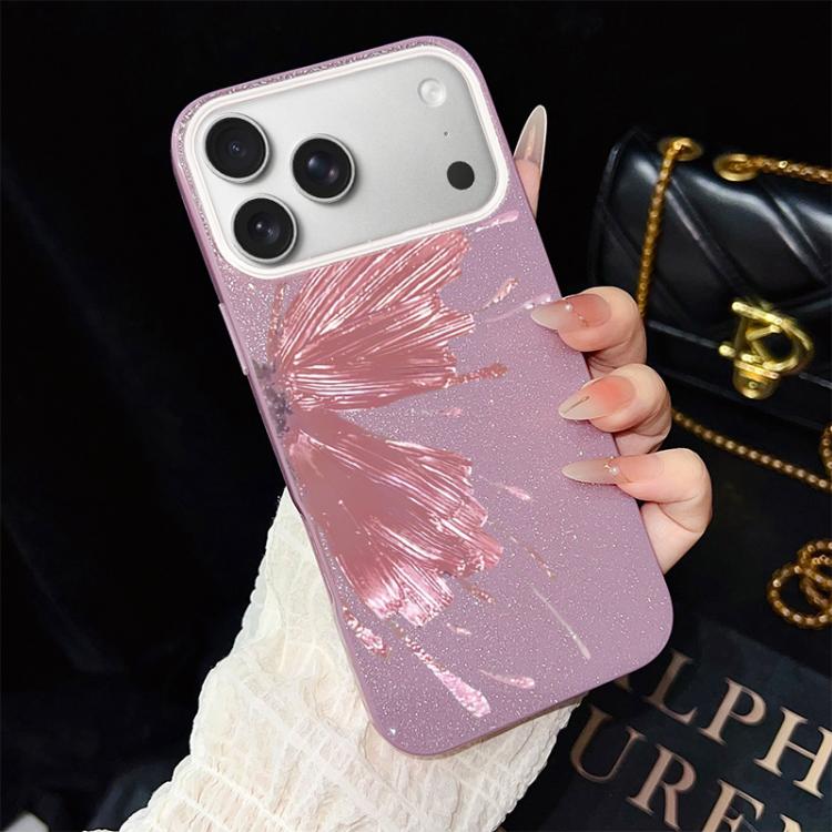 For iPhone 17 Pro Max Half Butterfly Pattern IMD Glitter PC Hybrid TPU Phone Case(Purple)