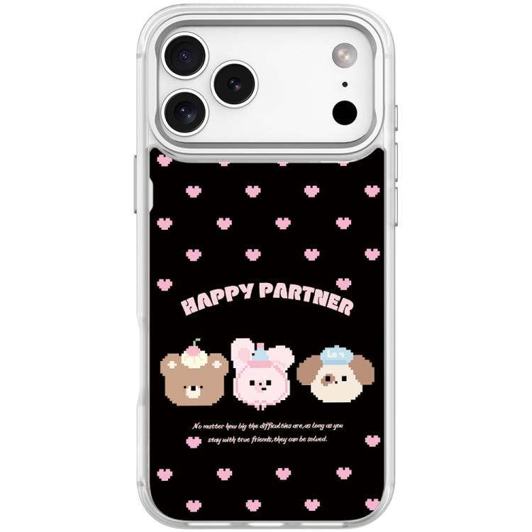 For iPhone 17 Pro Max Happy Partner Pattern Magnetic Phone Case(Transparent White)